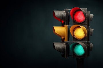 symbolic red-yellow-green traffic lights arranged vertically in minimal style 