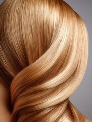 Naklejka premium Hair detail shot with light tones, straight silky strands glowing with a soft natural sheen