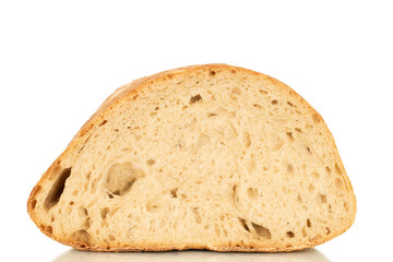 One piece of hearth bread isolated on white background, close-up.