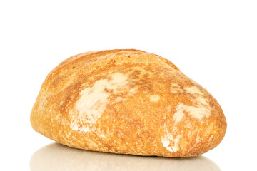 One half of a loaf of bread isolated on a white background, close-up.