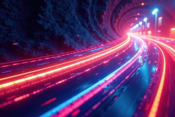 Fototapeta premium Abstract swirls of color creating a vibrant, dynamic race track , velocity, fast, track