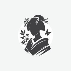 minimalist silhouette of geisha. in black and white.