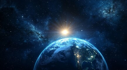Earth rising in cosmic expanse