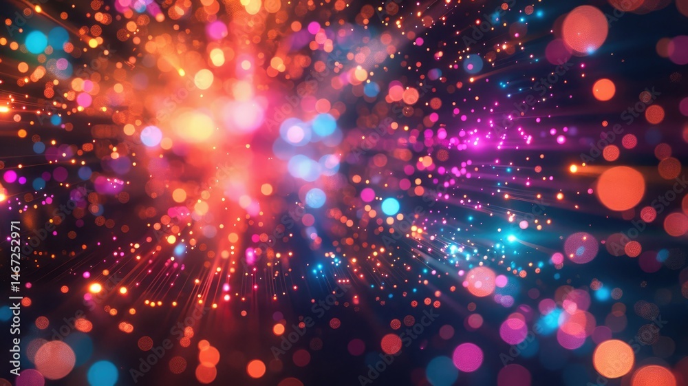 Poster abstract picture of neon light particle with digital technology style design connecting become dynam