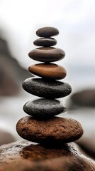 Balanced stones, a stack of smooth, carefully placed rocks, a serene display of equilibrium