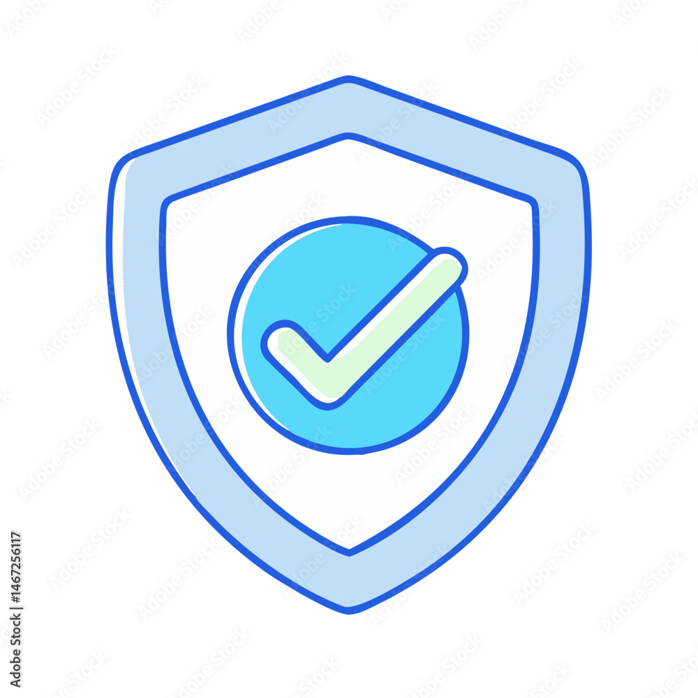 Poster security shield with check mark vector icon for protection and verification concept design