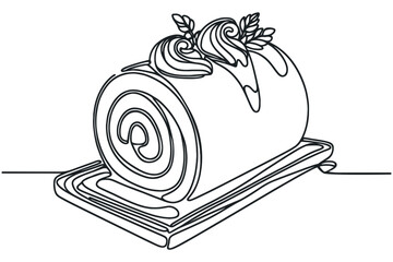 Roll biscuit cake in continuous one line art style. Cafe, bakery, restaurant logo concept. Vector illustration