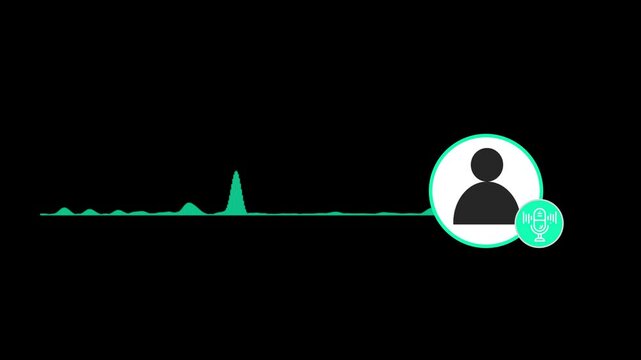 Virtual man character interview voice animation voice recording and podcast mic microphone button icon animation video, reality   music equalizer signal chart voice symbol video element content
