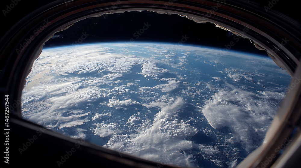 Fototapete View of earth planet from space station window with clouds and atmosphere against the backdrop of space