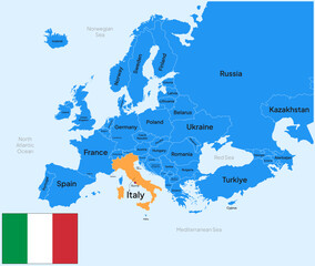 Europe Map Highlighted at Albania Country with Flag and capital city