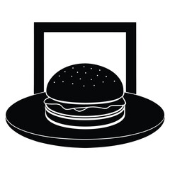 Delicious Burger Icon Simple Black and White Illustration