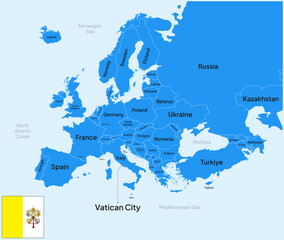 Europe Map Highlighted at Vatican City Country with Flag