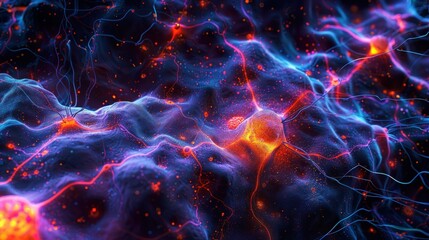 Abstract representation of neuronal connections in vibrant colors and textures