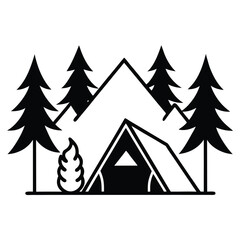 Obraz premium Camping in the Mountains A Line Art Illustration