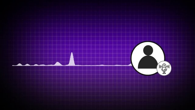 Virtual man character interview voice animation voice recording and podcast mic microphone button icon animation video, reality   music equalizer signal chart voice symbol video element content
