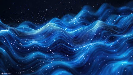Obraz premium Wonderful picture of micro light sparkling particles scattered across blue flowing wave, create abstract bokeh effect perfect for background design that evoke a sense of energetic and fantasy. AIG53.