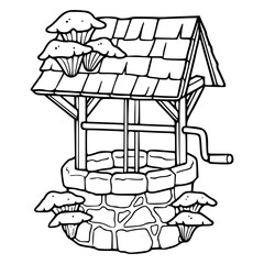 old village well vector design