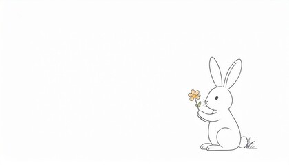 Fototapeta premium Cute rabbit holding a flower nature scene illustration minimalist design gentle atmosphere whimsical concept