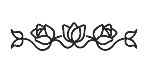 Delicate Rose Flower Border Illustration in Line Art Style for Floral Design, Elegant Blossom Graphics