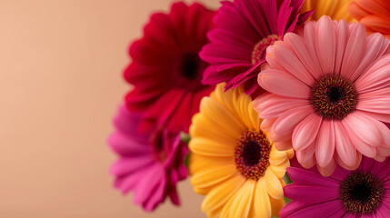 Vibrant Gerbera Daisies in Bold Colors on Neutral Background