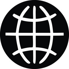 A black world globe icon is a vector design representing Earth as a global sphere, often used as a web button or internet sign