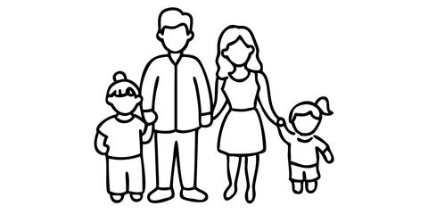 Happy Family Illustration of Father, Mother, and Children for Family Bond Art, Parenthood Graphics, Loving Family Sketch