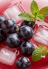 Grapes with Ice and Mint in Refreshing Drink