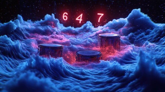 Abstract drums on a mystical landscape