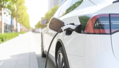 electric car charging on a city street