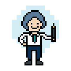 Fototapeta premium Cartoon cute pixel cartoon 8bit character business man businessman smart work game decoration business 8 bit male career smart character game 8bit png vector.