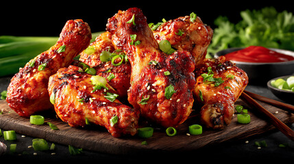 Naklejka premium glossy soy sauce chicken on wooden board