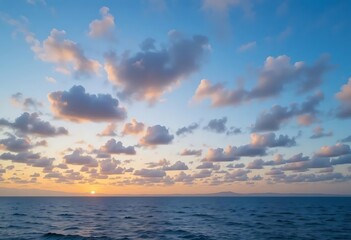 Fototapeta premium Ocean Sunset with Clouds and Island Silhouette at Dusk