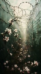 Blooming path through barbed wire