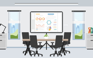 Meeting room with data monitor display, Conference meeting with projector data showing.