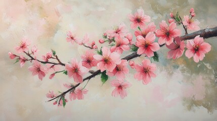 Cherry Blossom Branch Covered in Soft Pink Flowers