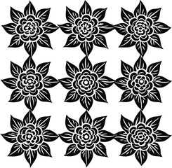 Seamless vector pattern design with a set of black and white floral ornaments for vintage decoration
