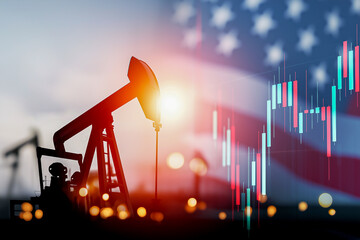 Oil production and market dynamics. the developing flag of USA