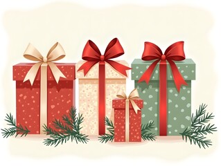 Holiday Gift Boxes Set - Christmas Presents with Ribbons for Festive Celebration Art