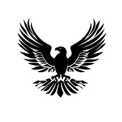 Fototapeta premium Bold black eagle icon with symmetrical wings spread wide, representing power, leadership, and freedom