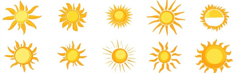 Fototapeta premium set of yellow sun icons in flat design on white background