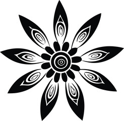 Black and white floral vector illustration features an abstract flower design as a decorative nature pattern element