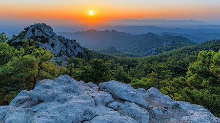 Serene Sunset Over Mountain Range