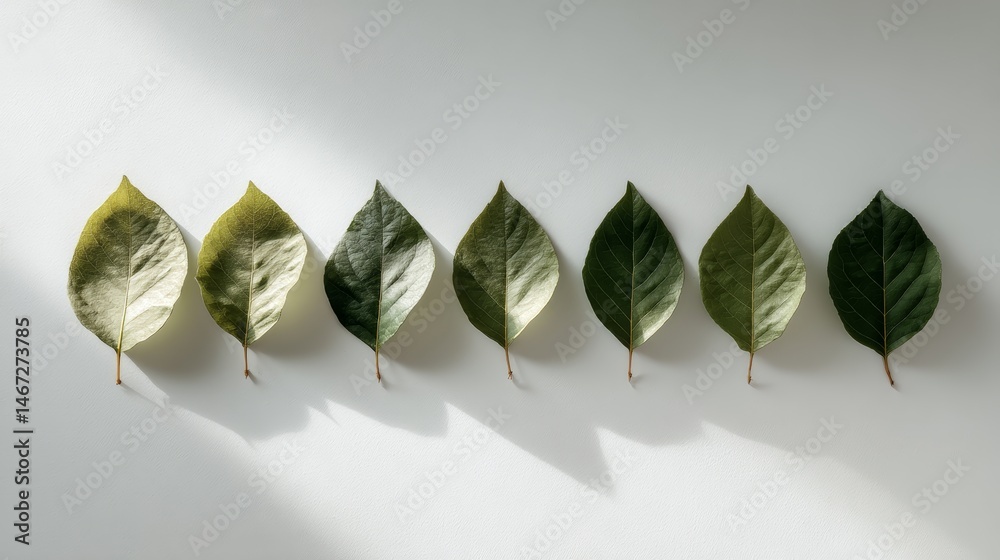Fototapete aligned herb leaves showcase subtle variations in color and texture, casting soft shadows on a clean