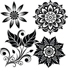 Seamless black and white floral pattern with ornate vintage flower elements for a decorative textile design