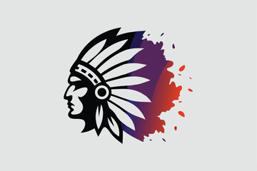 A colorful portrait of a Native American chief in a feathered headdress. His face is etched with wisdom and determination.