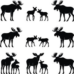 Moose Silhouette Set | Wild Animal Icon Collection Majestic Moose Vector Silhouettes | Forest Wildlife Design