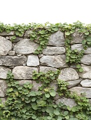 Stone wall with climbing green plants