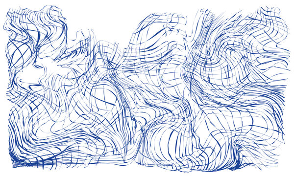 frayed threads of time, an abstract vector illustration depicting a distorted warp and weft netting. broken threads and a frayed edge background, the unsettling curvature of time-space.