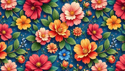 Intricate floral pattern, vibrant blooms seamlessly repeating , floral, botanical