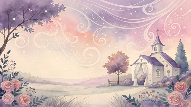 Dreamy Watercolor Wedding Background – Soft Pink, Lavender & Cream Gradient with Copy Space"